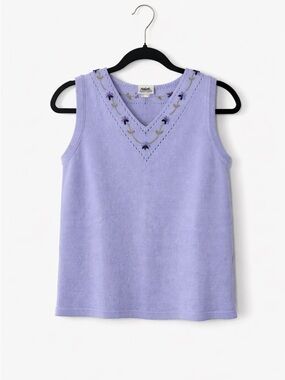 Northern Reflections Vintage Lavender V-Neck Embroidered Knit Tank Size SP